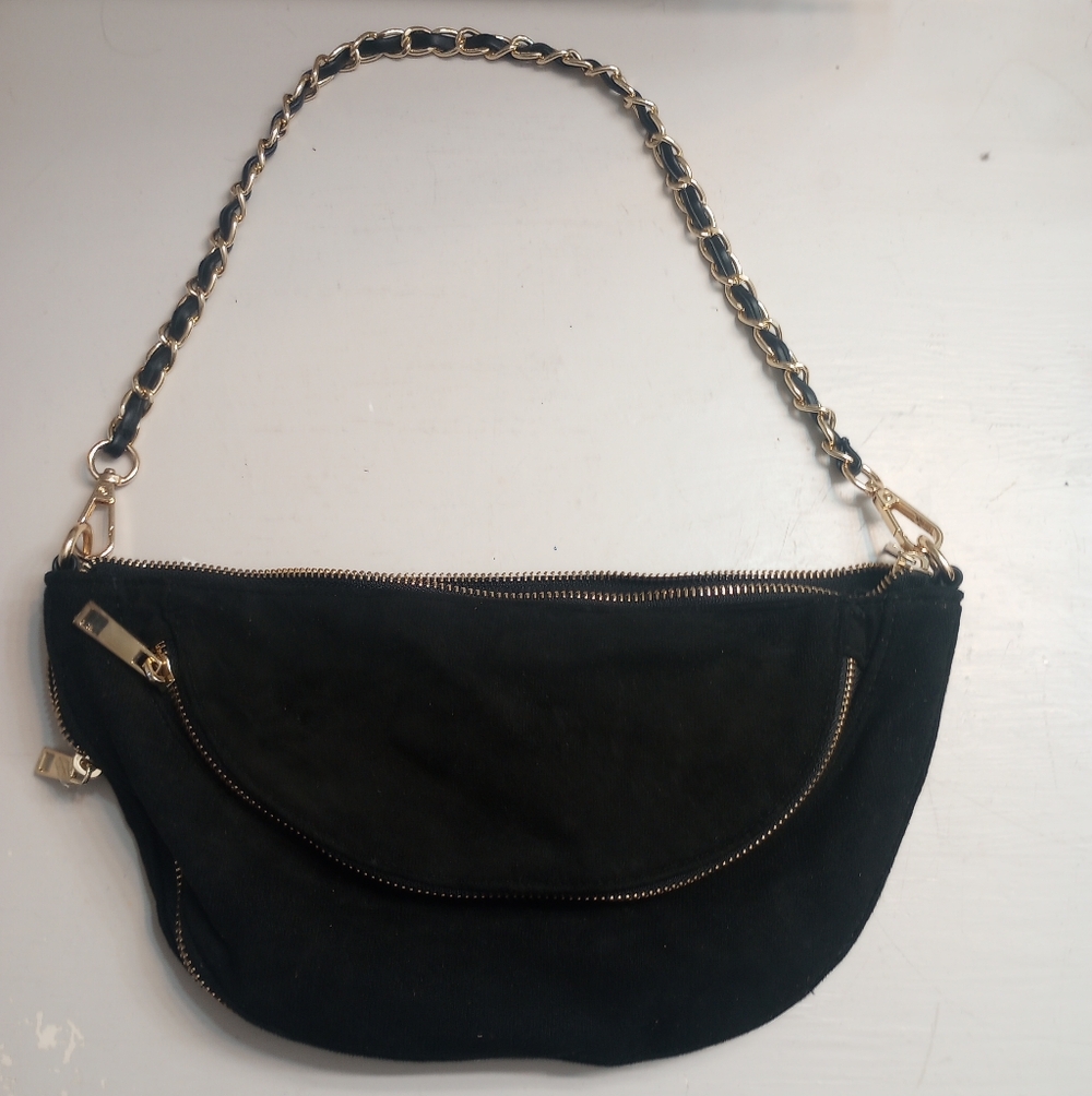 Sondra Roberts Squared Crescent Bag With Gold/Black Chain Strap